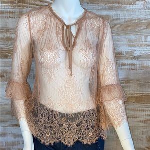 White House Black Market Lace Ruffle Tunic XS